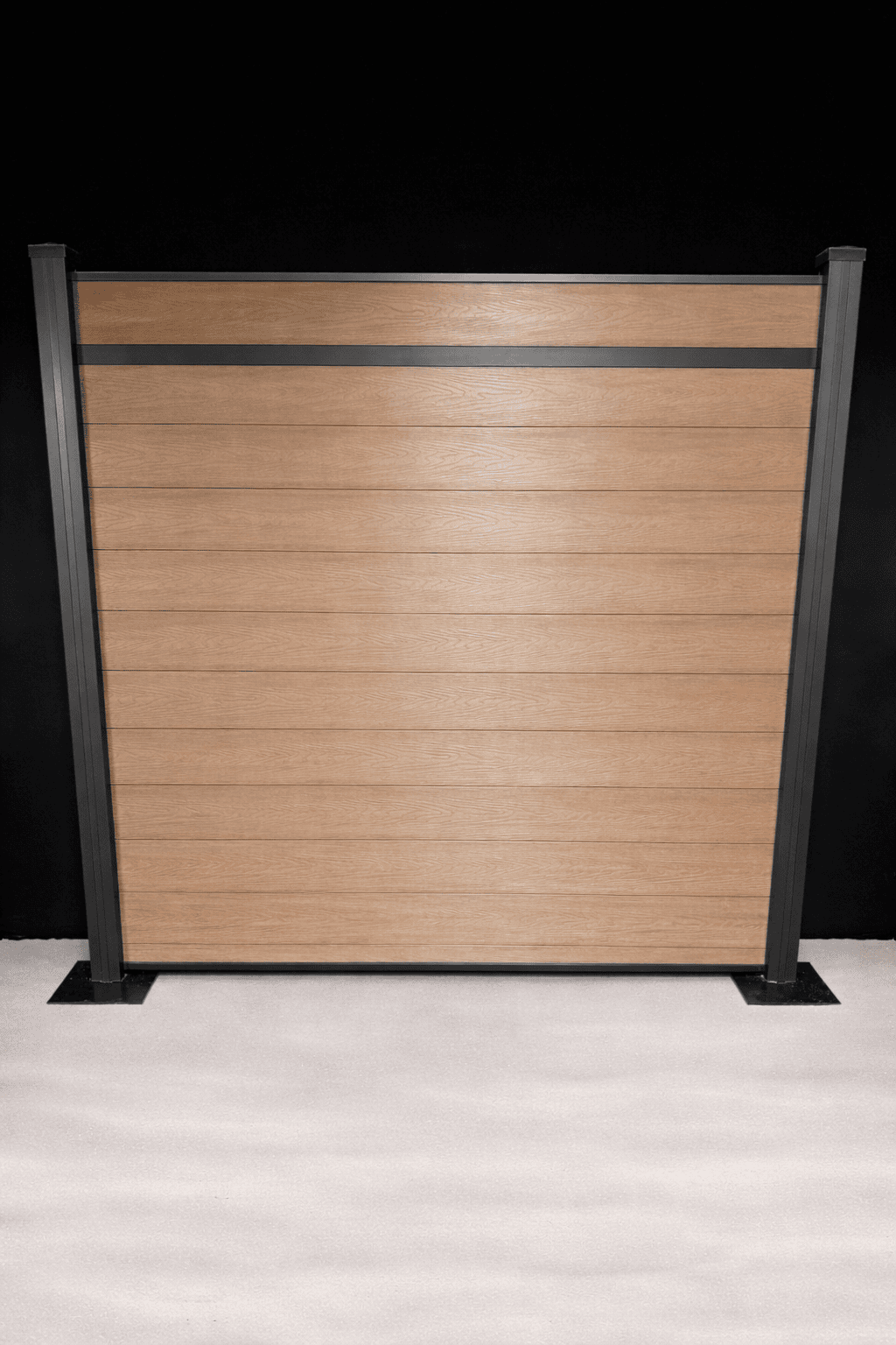 Full Privacy (accent rail), 6ft, Brown, Black Aluminum
