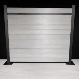 Full Privacy (accent rail), 6ft, Medium Grey, Black Aluminum