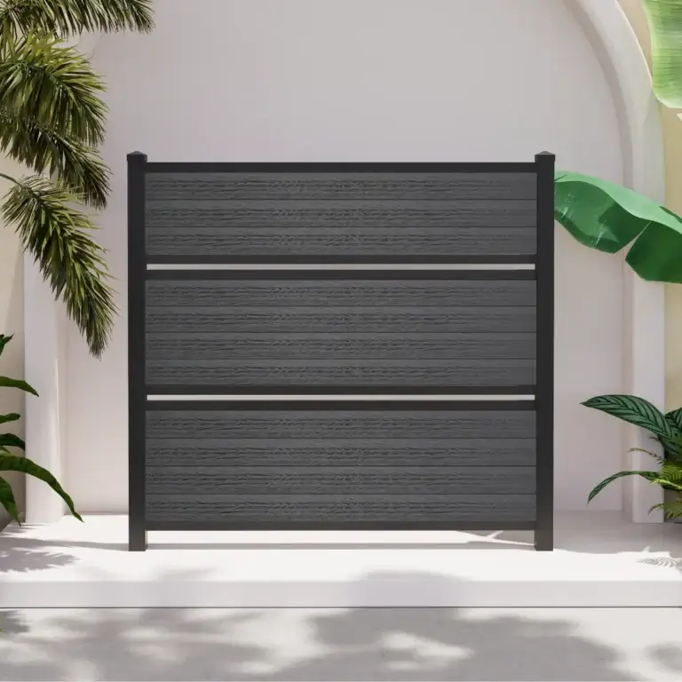 6ft Jet Black dual semi-private composite fence with black aluminum posts by Stackfence