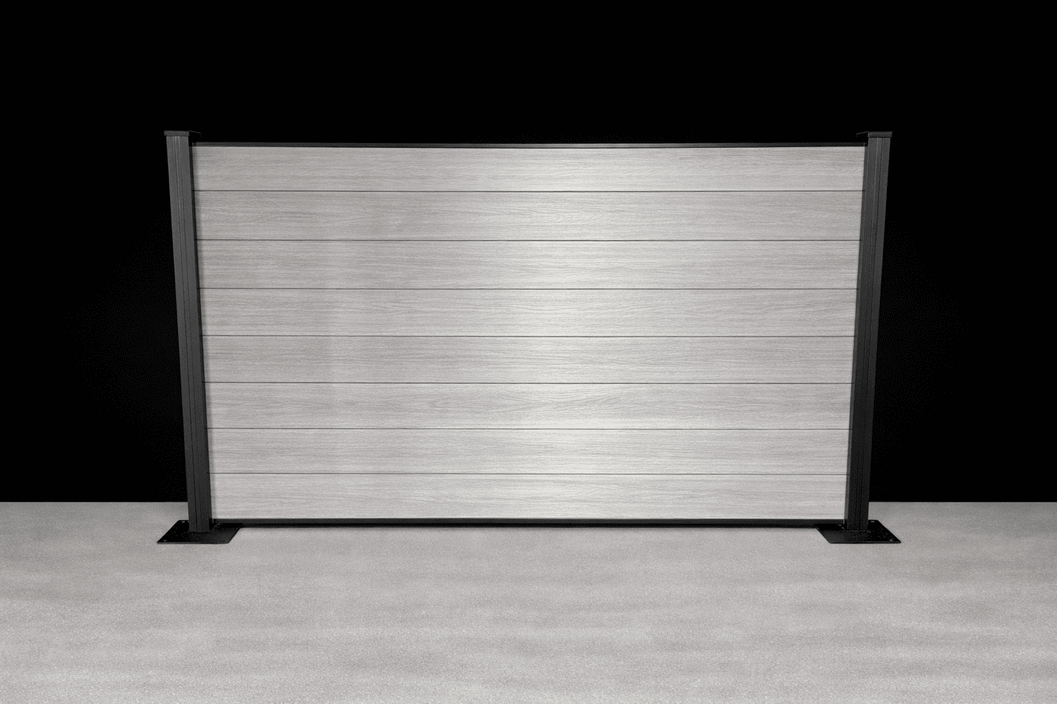 Full Privacy, 4ft, Medium Grey, Black Aluminum