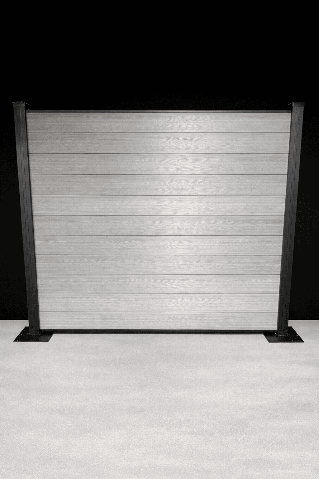 Full Privacy, 6ft, Medium Grey, Black Aluminum