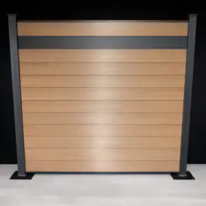 Full Privacy (stripe), 6ft, Brown, Black Aluminum