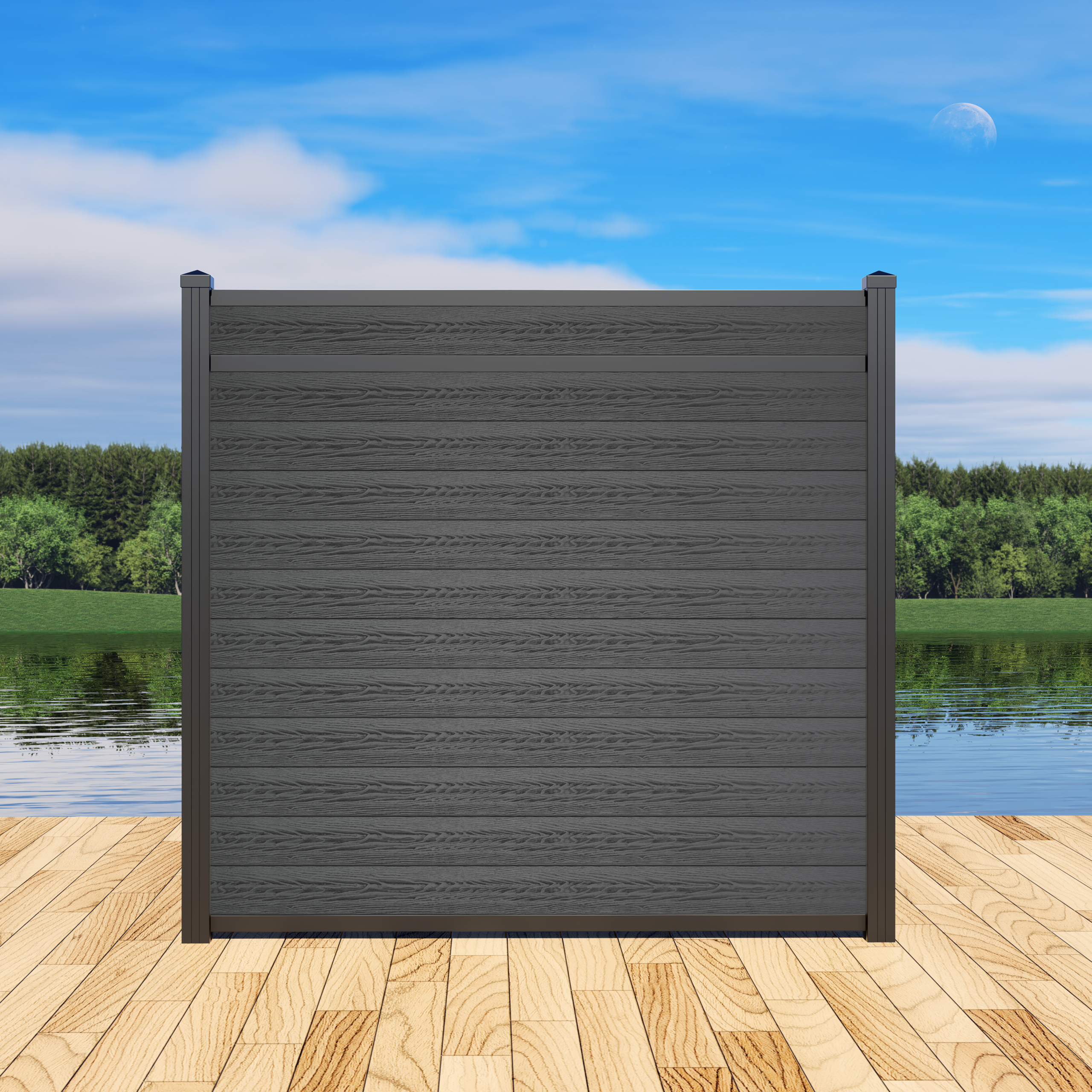 6ft Jet Black Accent Rail composite fence with black aluminum posts and added rail by StackFence