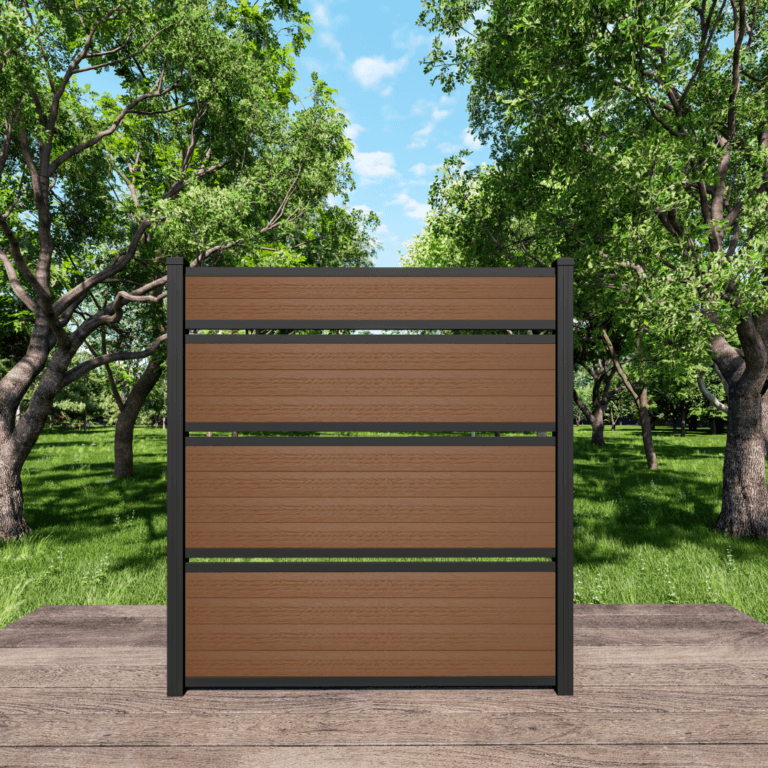 7ft brown triple semi-private composite fence with black aluminum posts