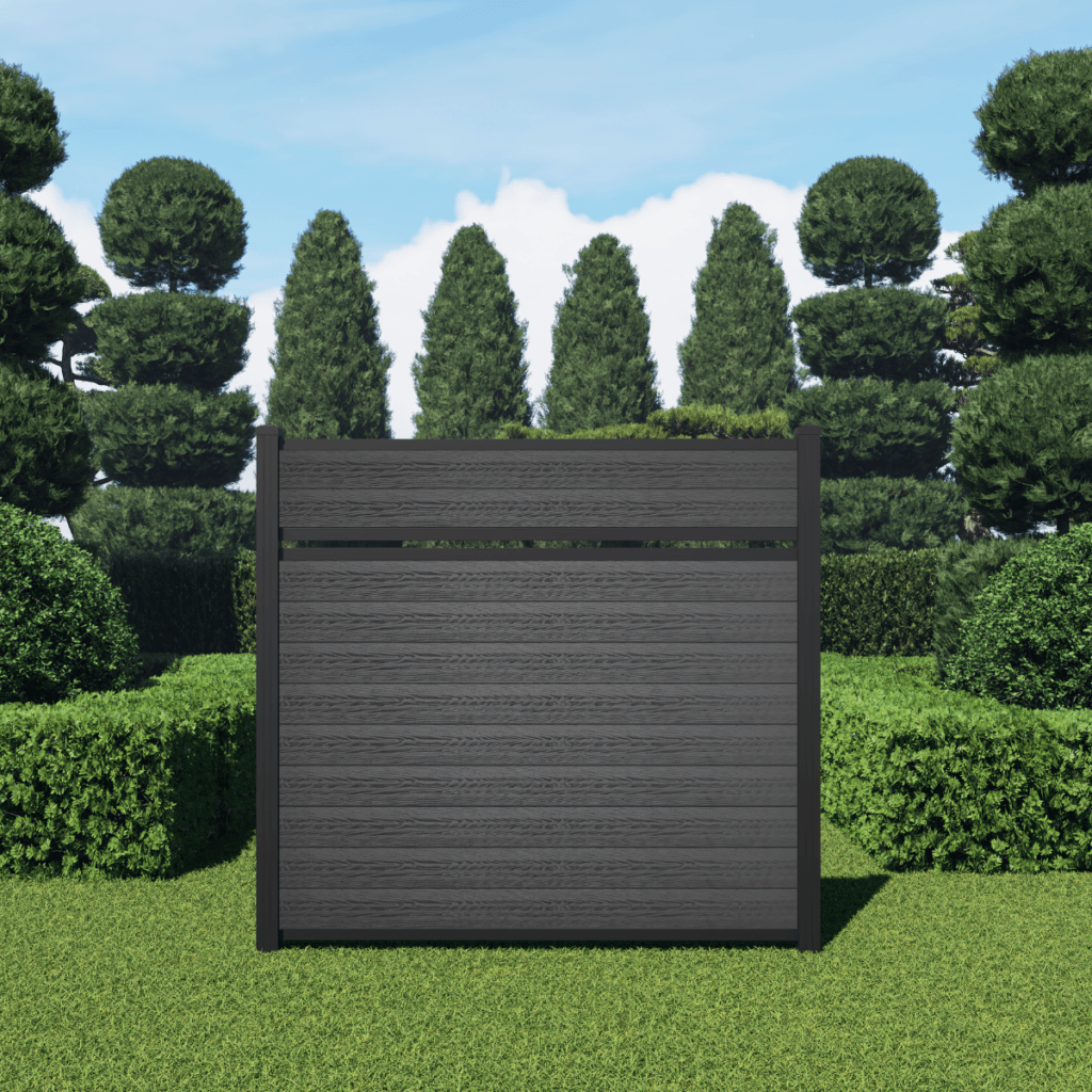 6 ft Jet Black composite fence, semi-private style with black aluminum posts