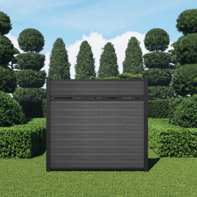 6ft Jet Black semi-private composite fence with black aluminum posts
