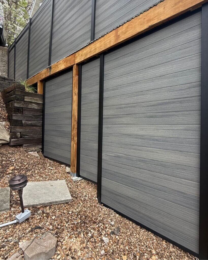 Storm Grey composite fence installed at the lake of the ozarks
